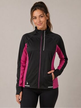 Smartwool PhD SmartLoft Full Zip Jacket Merino Wool Logo Pink Black Small